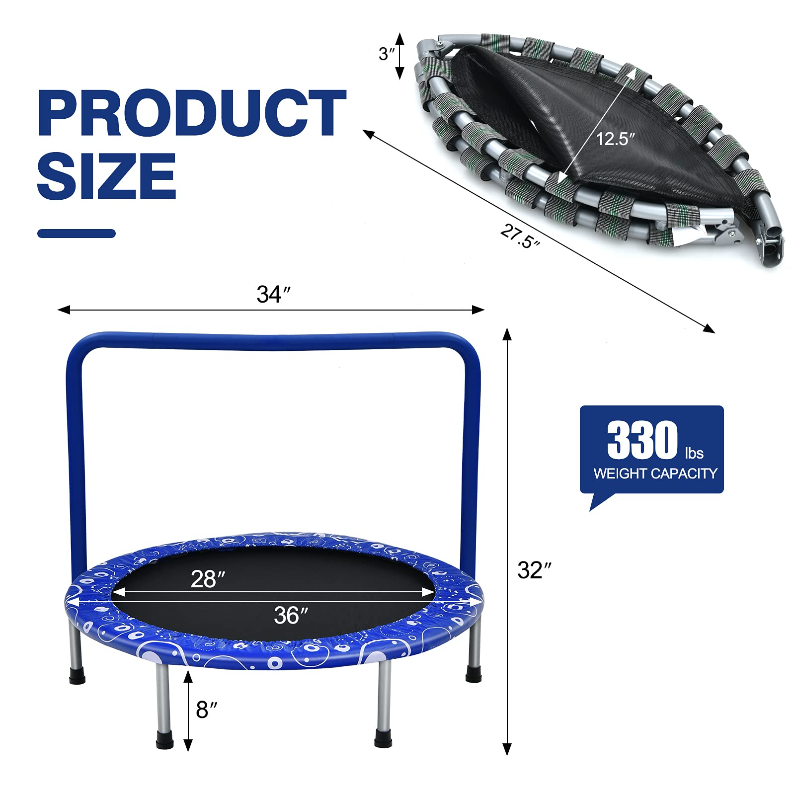 36-Inch Mini Kids Trampoline with Foamed Handle
