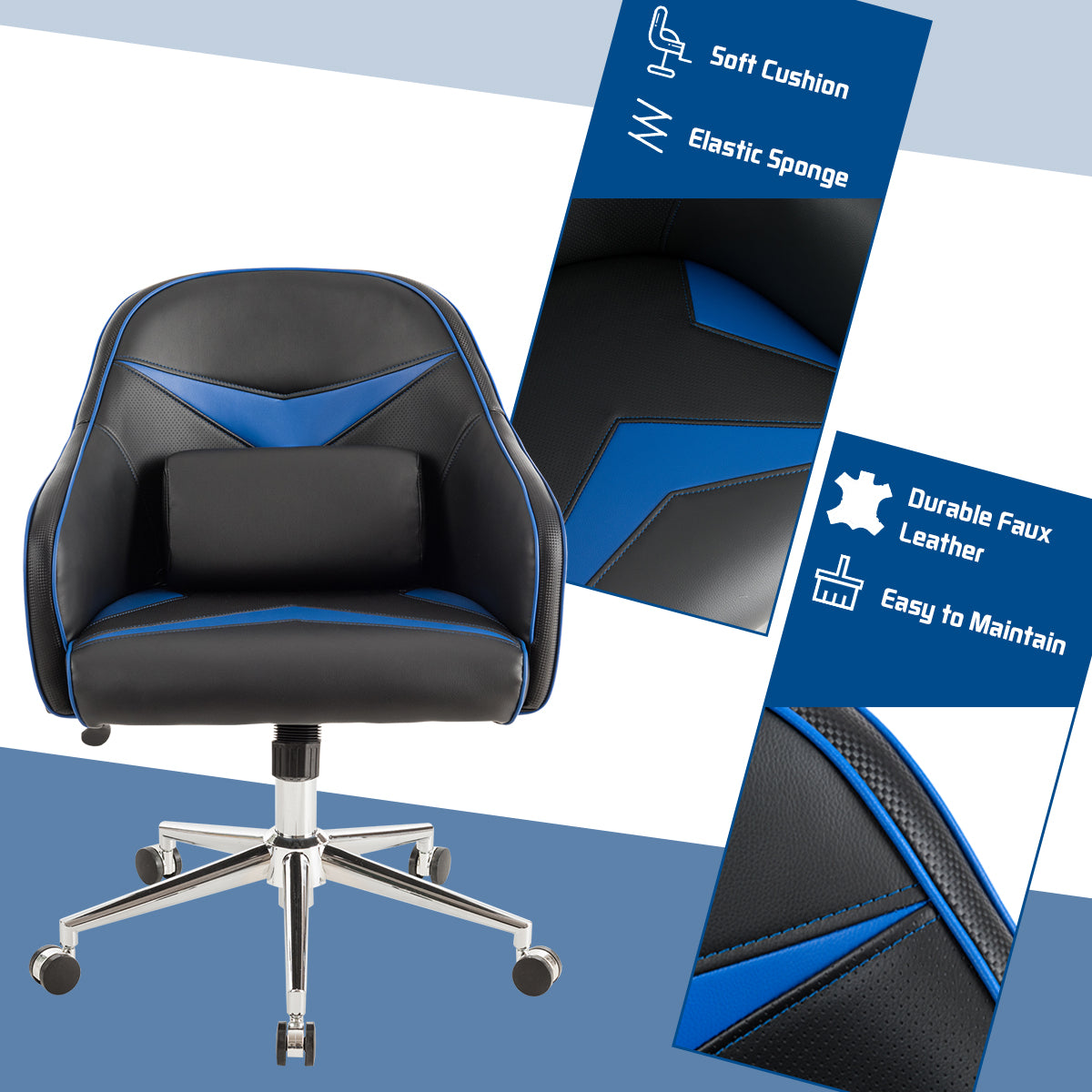 Giantex PU Leather Gaming Chair, Adjustable Height Mid-back Armchair w/ Massage Lumbar Pillow