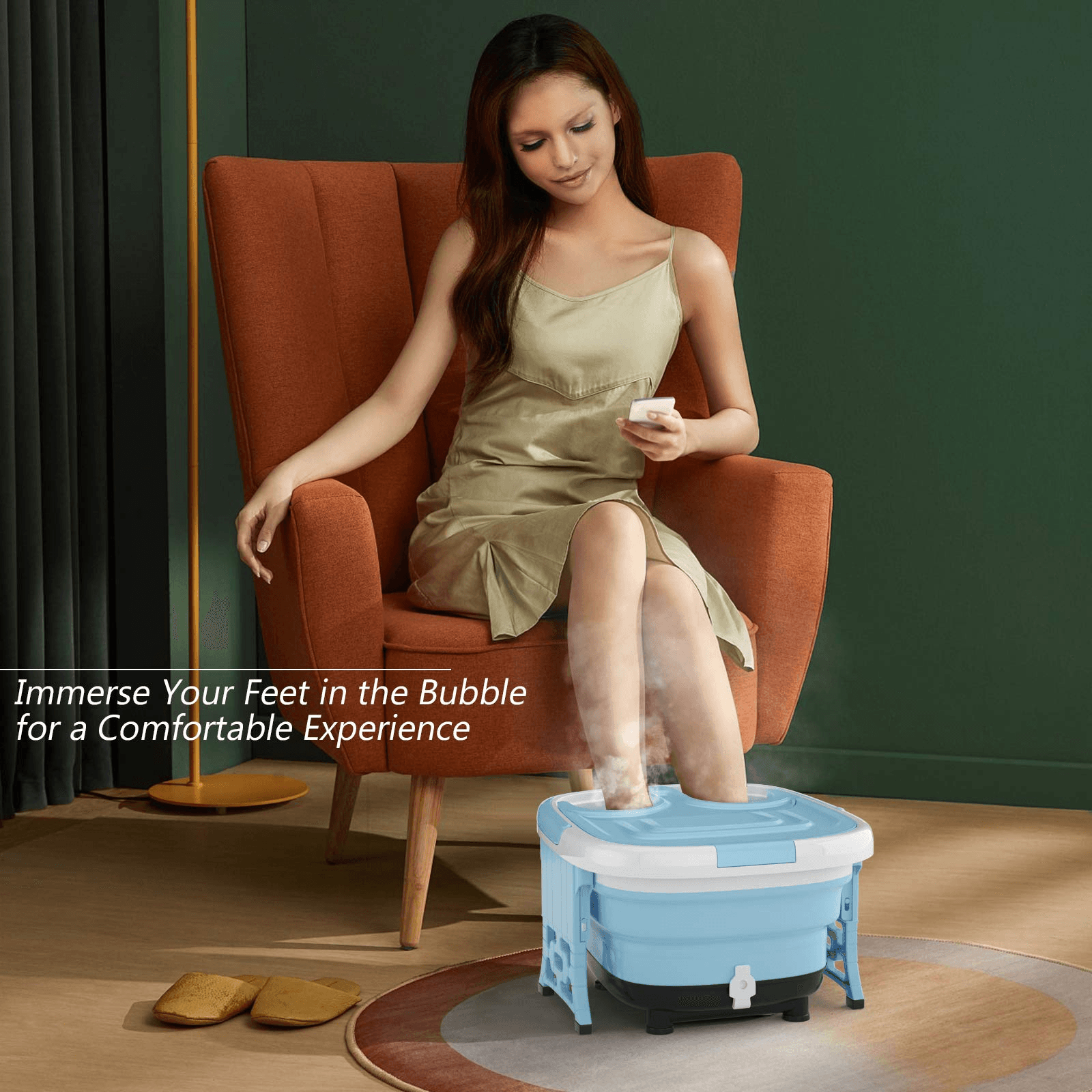 Giantex 6 in 1 Foot Spa Bath Massager Collapsible, Pedicure Tub Bath w/Folding Cover, Feet Salon Tub (Blue/Gray) - Giantexus