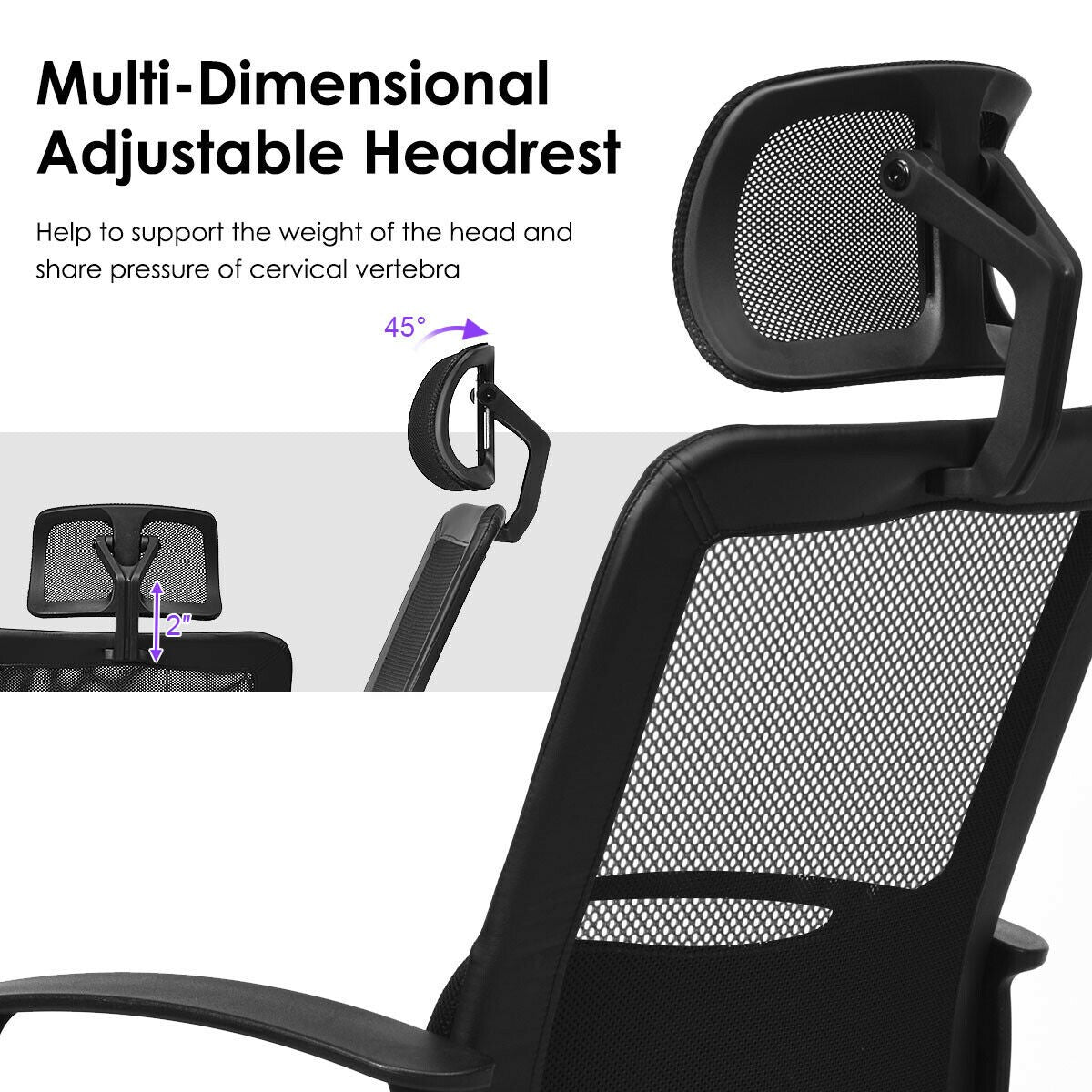 Mesh Office Chair, Swivel Computer Task Chair, Adjustable Armrests (Black)