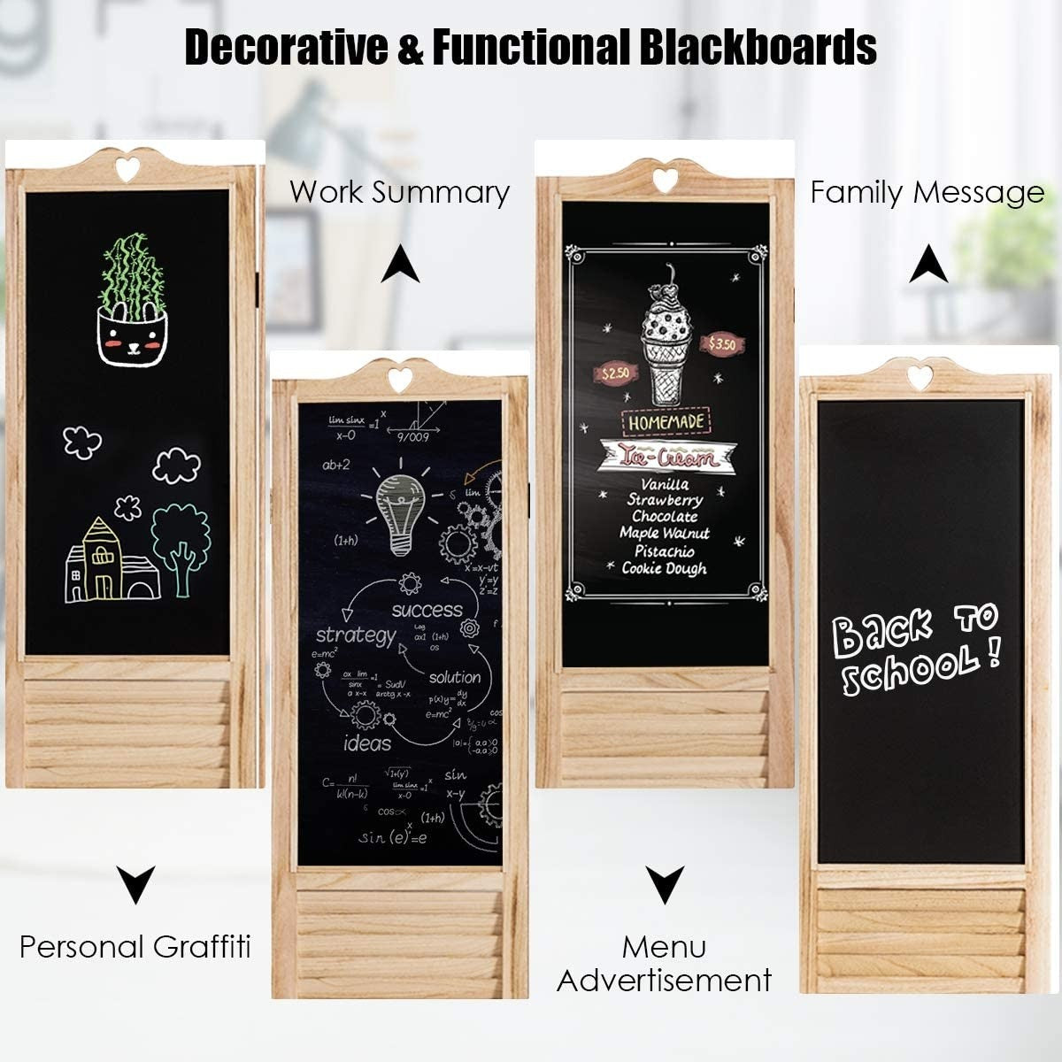 Giantex 5.7 Ft Folding Screen, 4 Panel Screen Room Divider w/ Chalkboard Panels (Natural) - Giantexus
