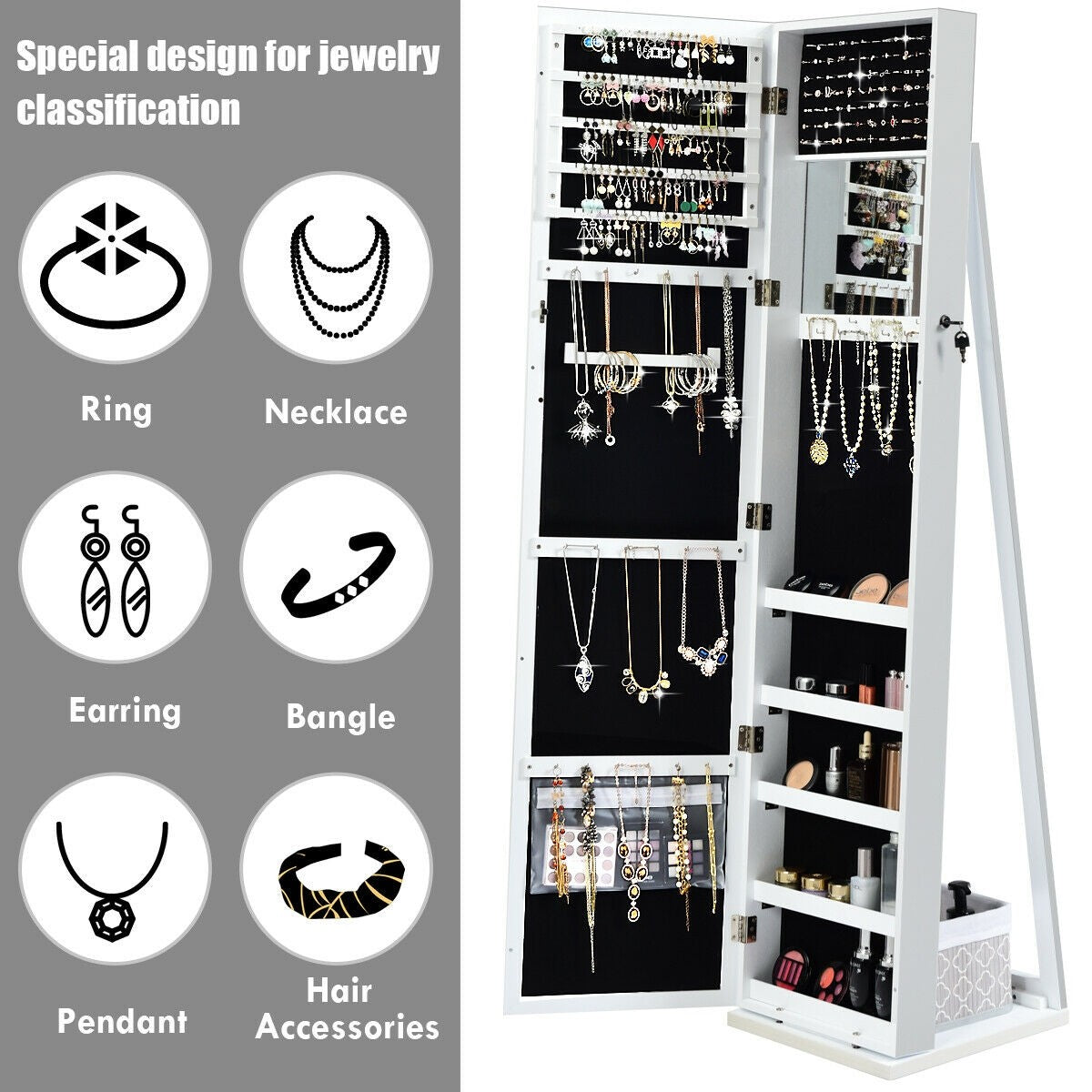 CHARMAID | Standing Jewelry Armoire - Giantexus