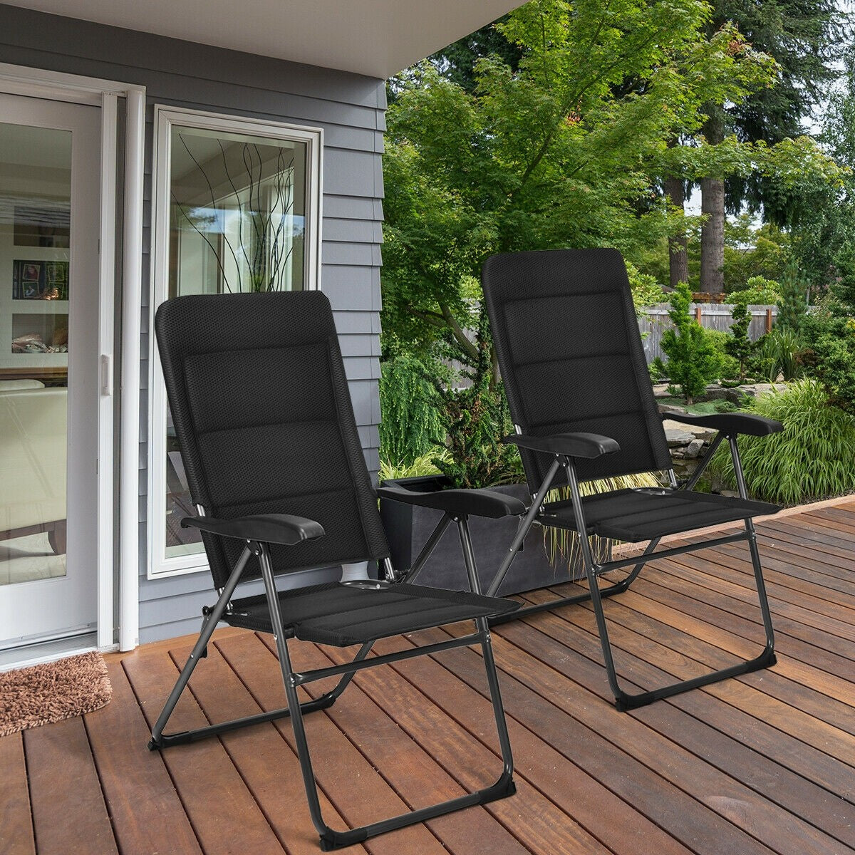 Set of 2 Patio Chairs, Folding Chairs with Adjustable Backrest