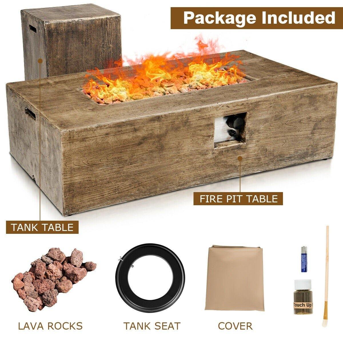 2-Piece Propane Fire Pit Table Set with 20 Gallon Tank Side Table - Giantexus