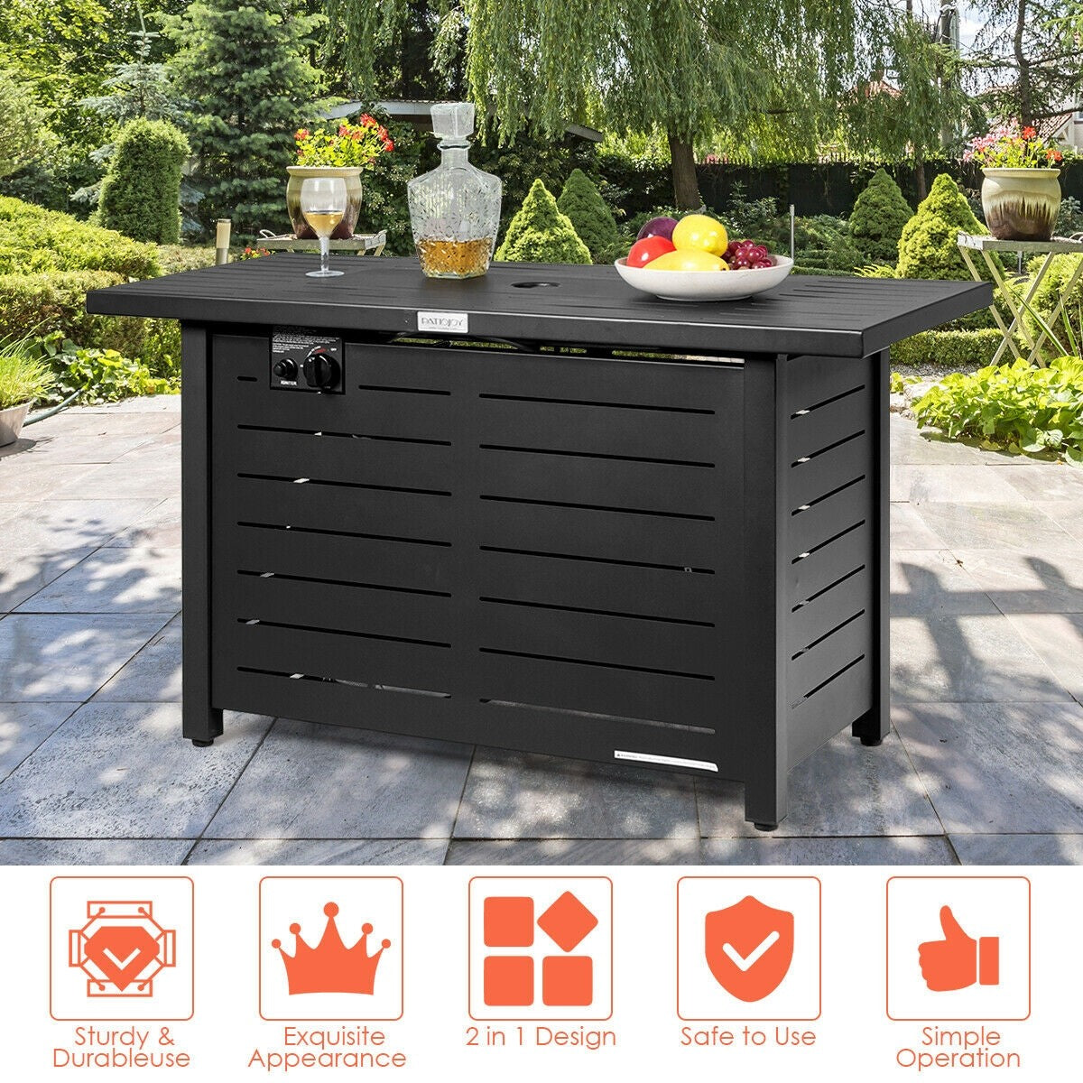 Propane Fire Pit Table, 42 Inch 60,000 BTU Rectangular Gas Fire Pit Table