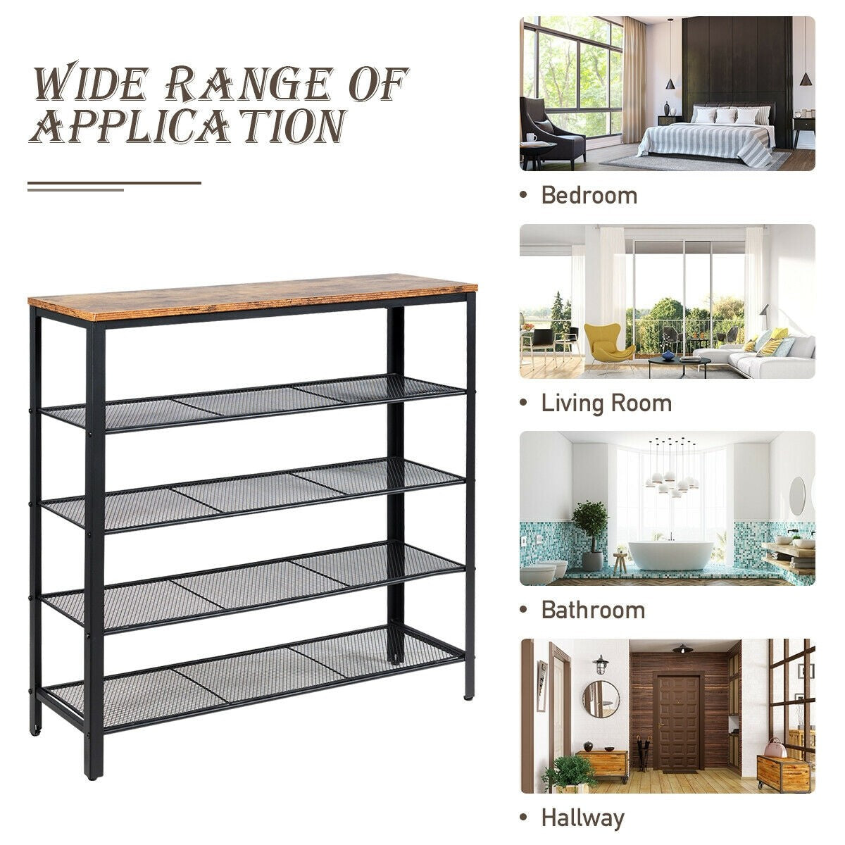 5-Tier Shoe Rack, Industrial Metal Shoe Storage Organizer - Giantexus