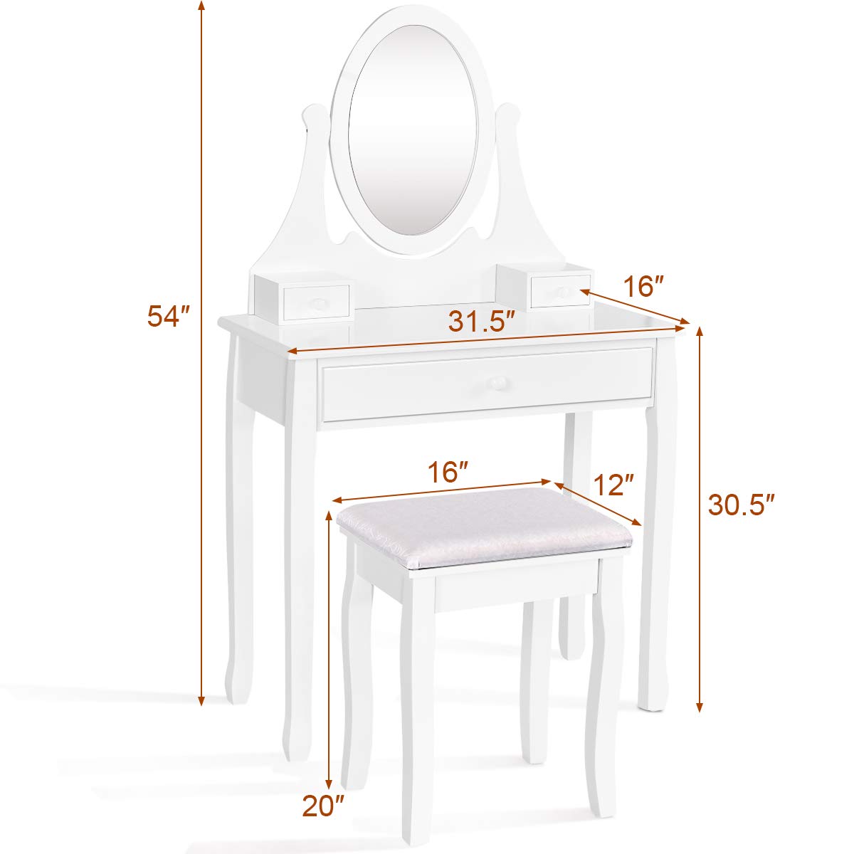 Giantex Vanity Set with Oval Mirror and Cushioned Stool