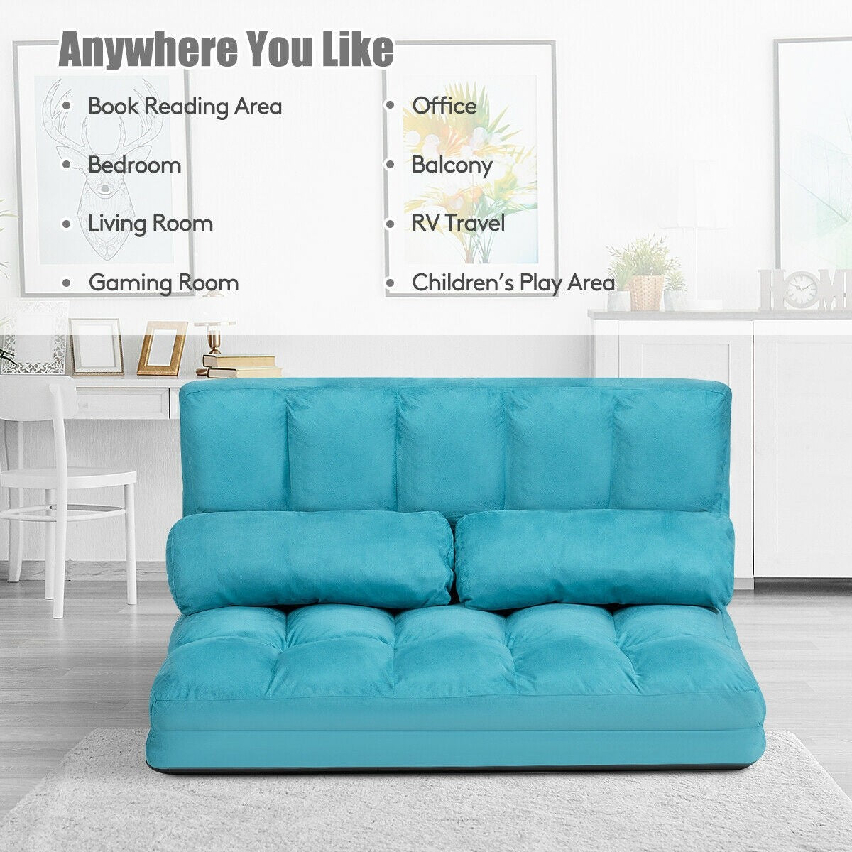 Adjustable Floor Sofa, Foldable Lazy Sofa Sleeper Bed 6-Position Adjustable,2 Pillows - Giantexus