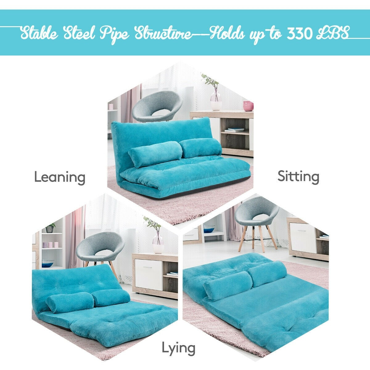 Adjustable Floor Sofa Couch with 2 Pillows, Multi-Functional 6-Position Foldable Lazy Sofa Sleeper Bed - Giantexus