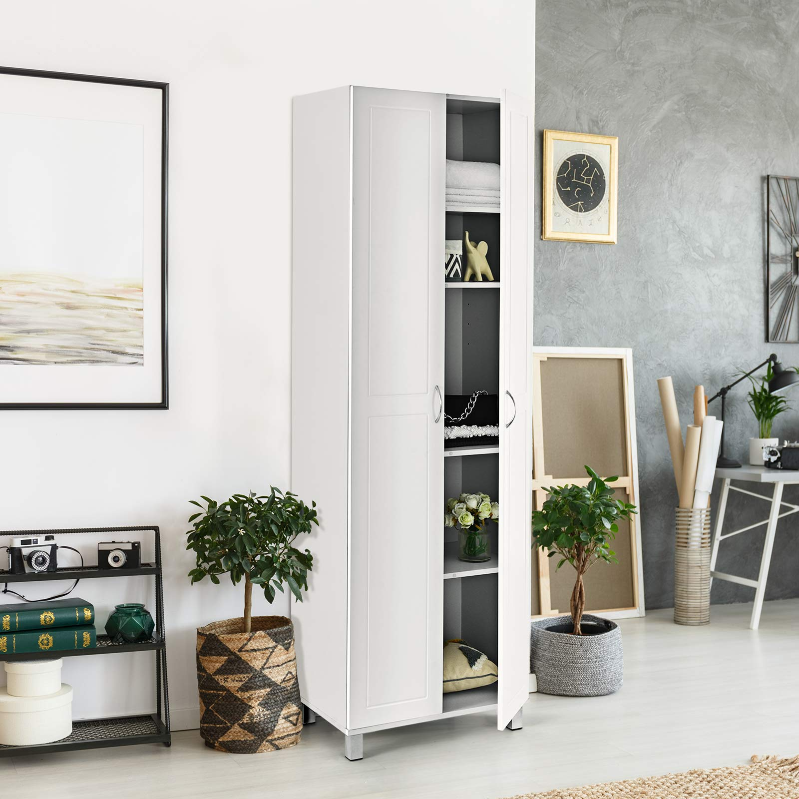 Giantex Kitchen Pantry Cabinet, 2 Door Cupboard with 5 Shelves, Storage Organizer for Kitchenware