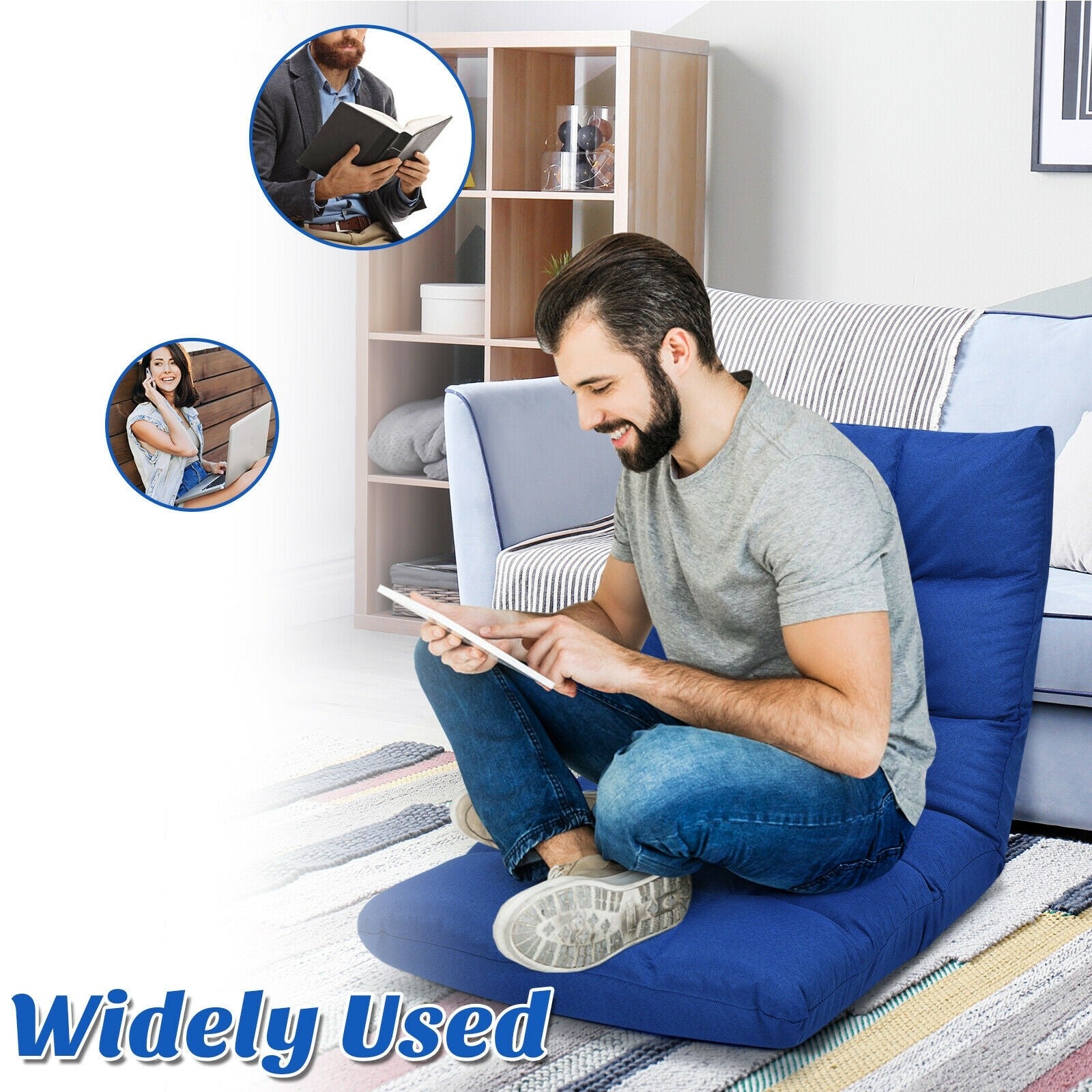 Adjustable Floor Gaming Sofa Chair 14-Position Cushioned Folding - Giantexus