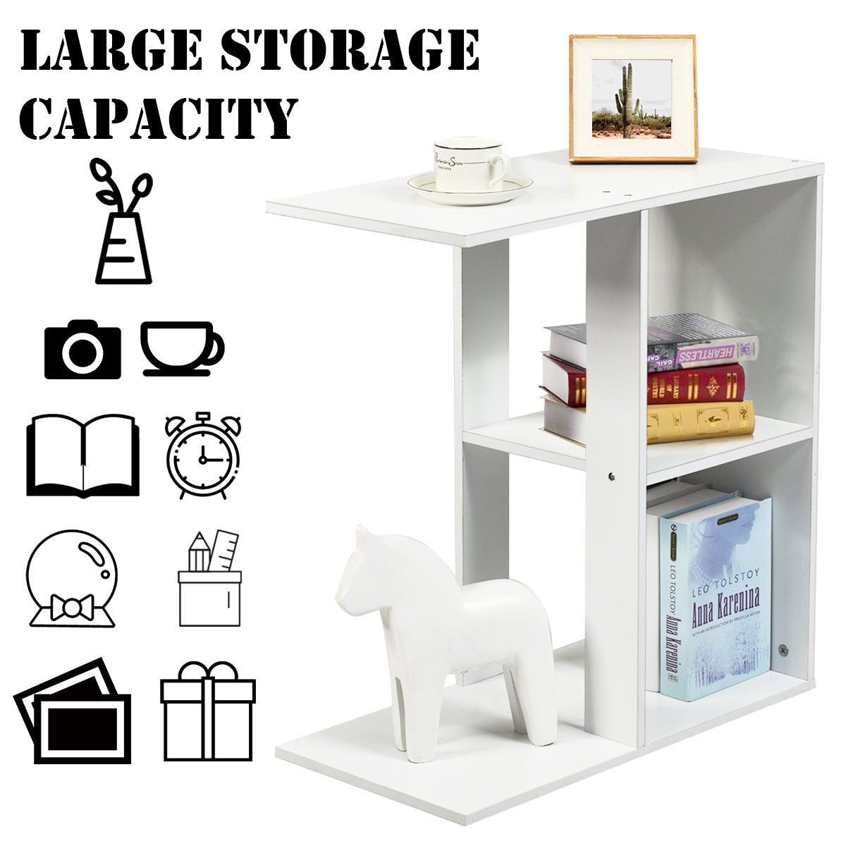 Giantex End Table C Shaped Side Table with Storage Shelf Snack Table TV Tray for Coach