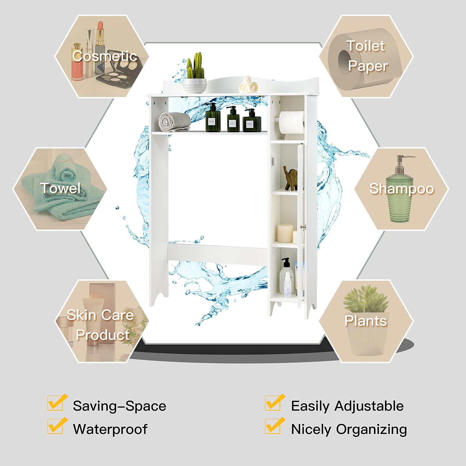 Giantex Over-The-Toilet Storage Rack, Bathroom Freestanding Space Saver with 1-Door Side Storage Cabinet