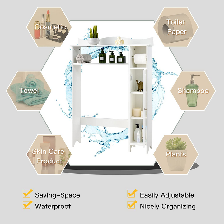 Giantex Over-The-Toilet Storage Rack, Bathroom Freestanding Space Saver with 1-Door Side Storage Cabinet