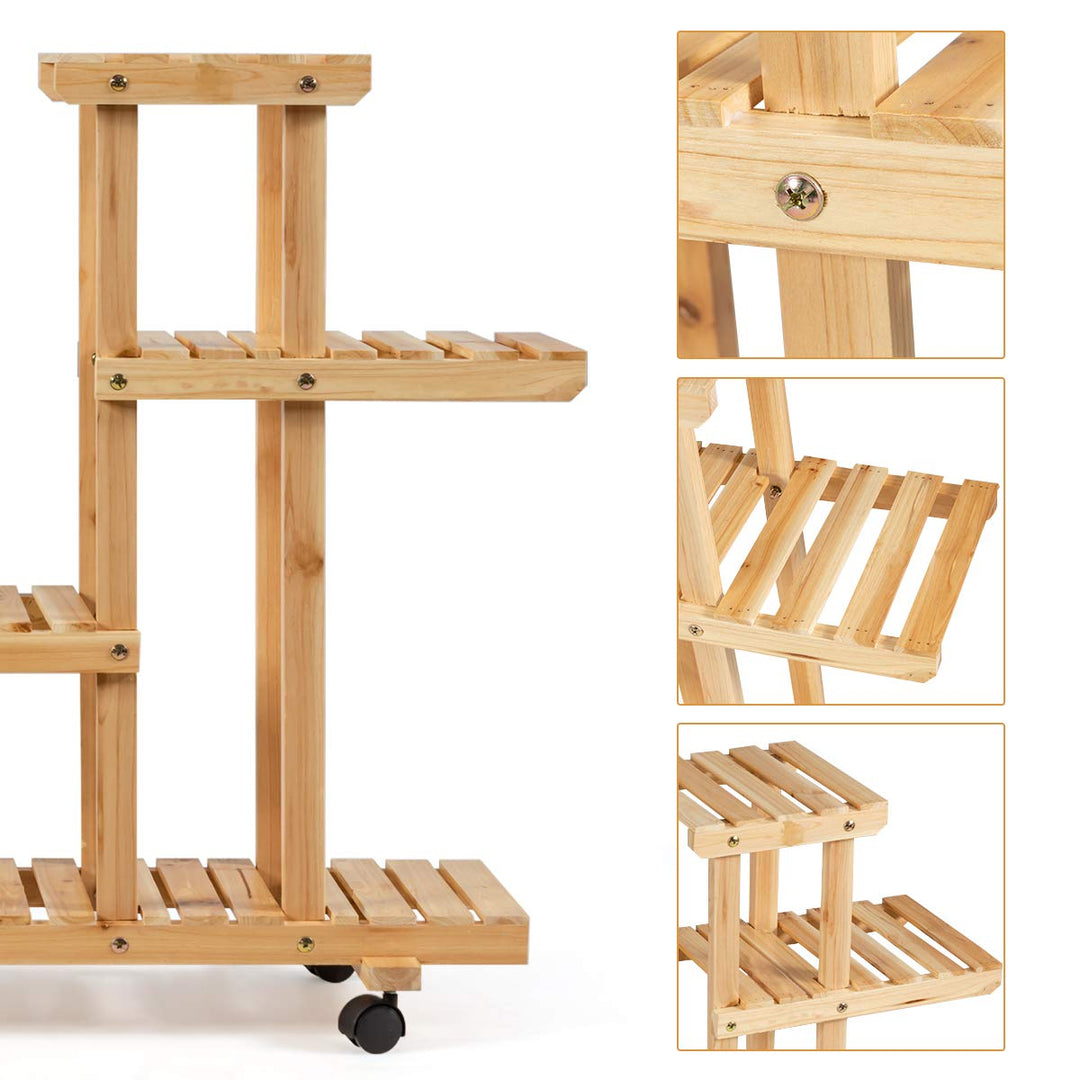 Giantex Rolling Flower Rack Wood Plant Stand on Wheels
