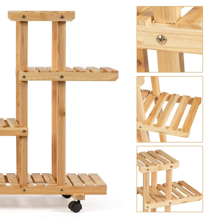 Giantex Rolling Flower Rack Wood Plant Stand on Wheels