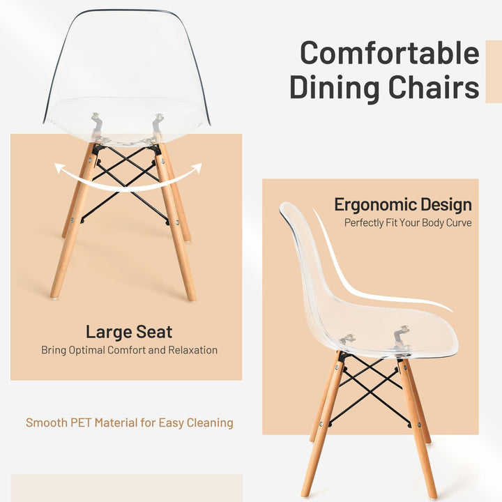Giantex Set of 4 Dining Chairs, Clear Dining Side Chairs w/Beech Wood Legs