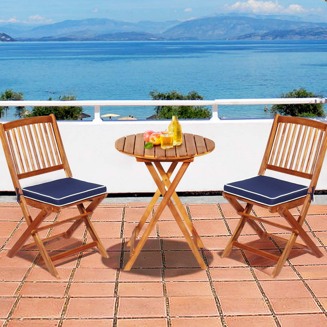 Giantex 3Pcs Patio Bistro Set, Wood Folding Table Set