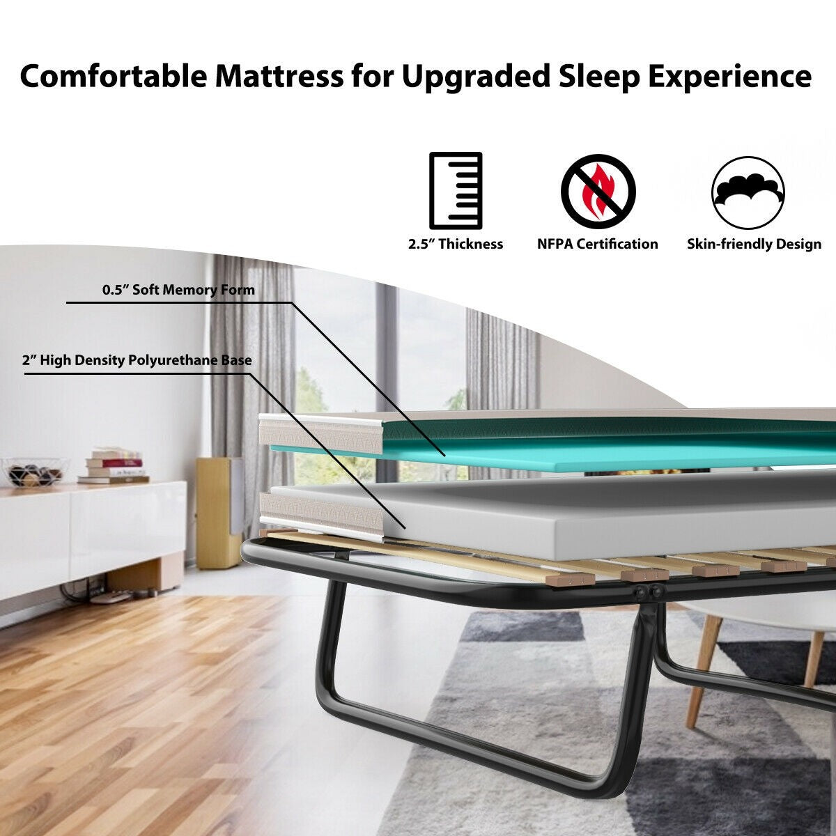Folding Guest Bed-with Memory Foam Mattress