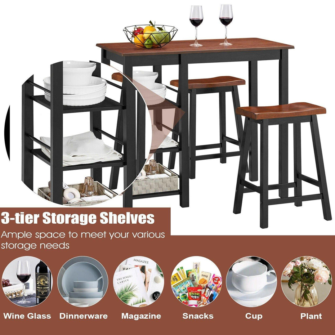 3 Piece Dining Set, Entirely Wood Counter Height Table Set with 2 Chair and 3-Tier Storage Shelves - Giantexus