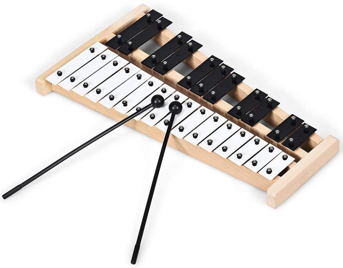 27 Note Glockenspiel Xylophone, Percussion Instrument with Wood Base - Giantexus