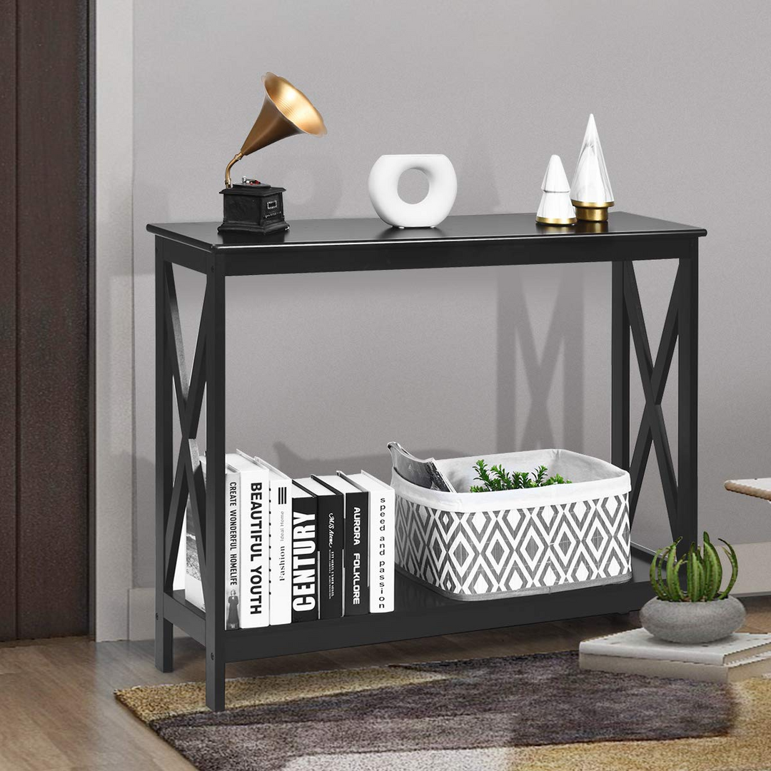 Giantex Console Table 2-Tier with Storage Shelf,X-Design Bookshelf