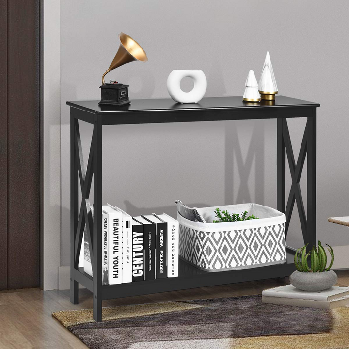 Giantex Console Table 2-Tier with Storage Shelf,X-Design Bookshelf