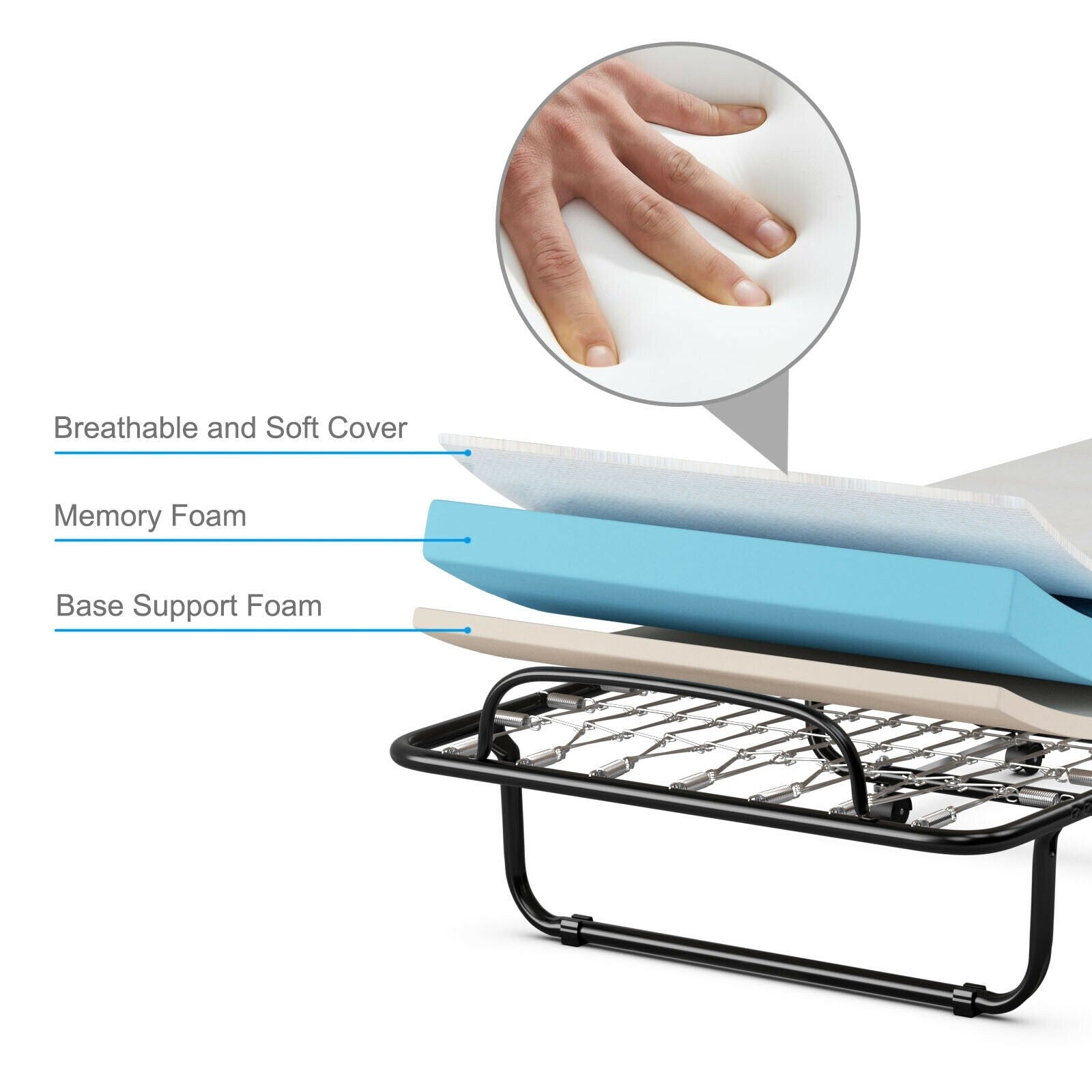 Rollaway Folding Bed with 4 Inch Mattress