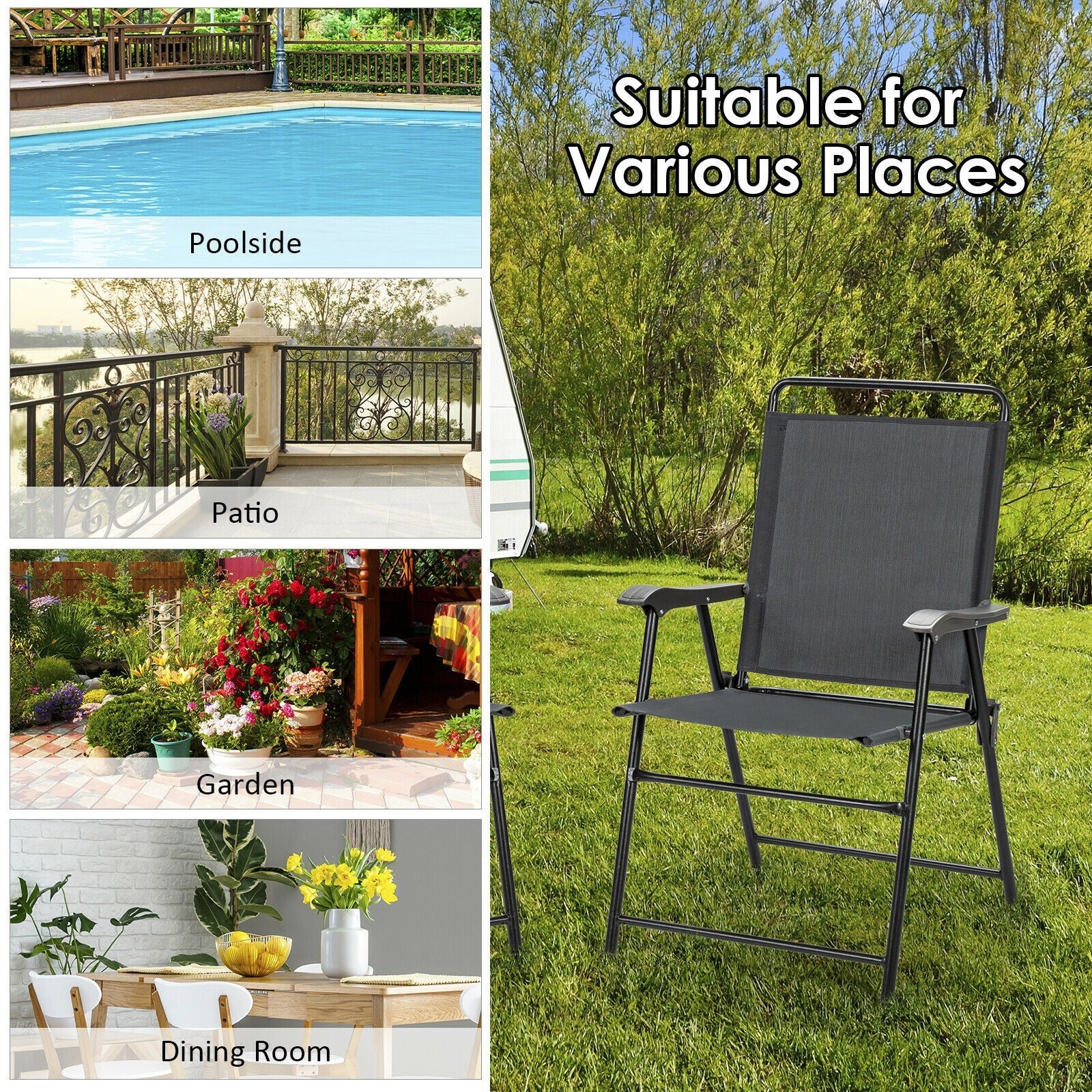 Set of 4 Folding Patio Chairs, Patio Dining Chairs