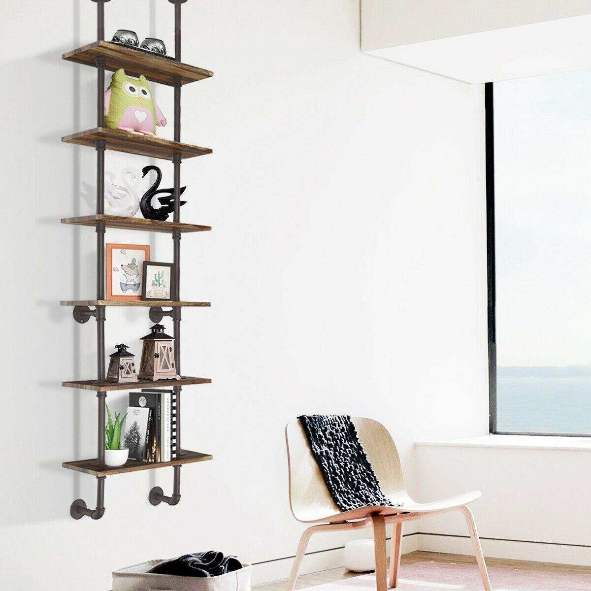 6 Tier Industrial Pipe Shelves with Wood - Giantexus