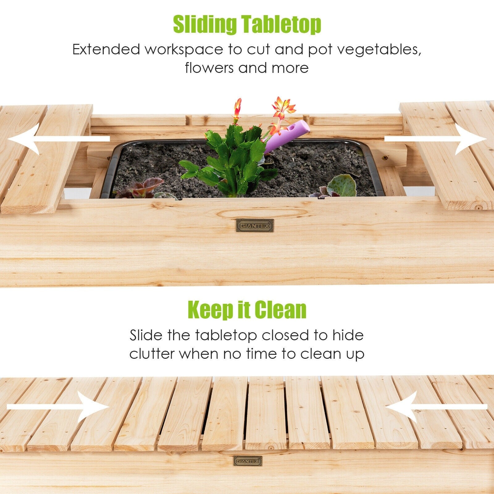 Giantex Garden Potting Bench, Outdoor Wood Work Table w/Sliding Tabletop
