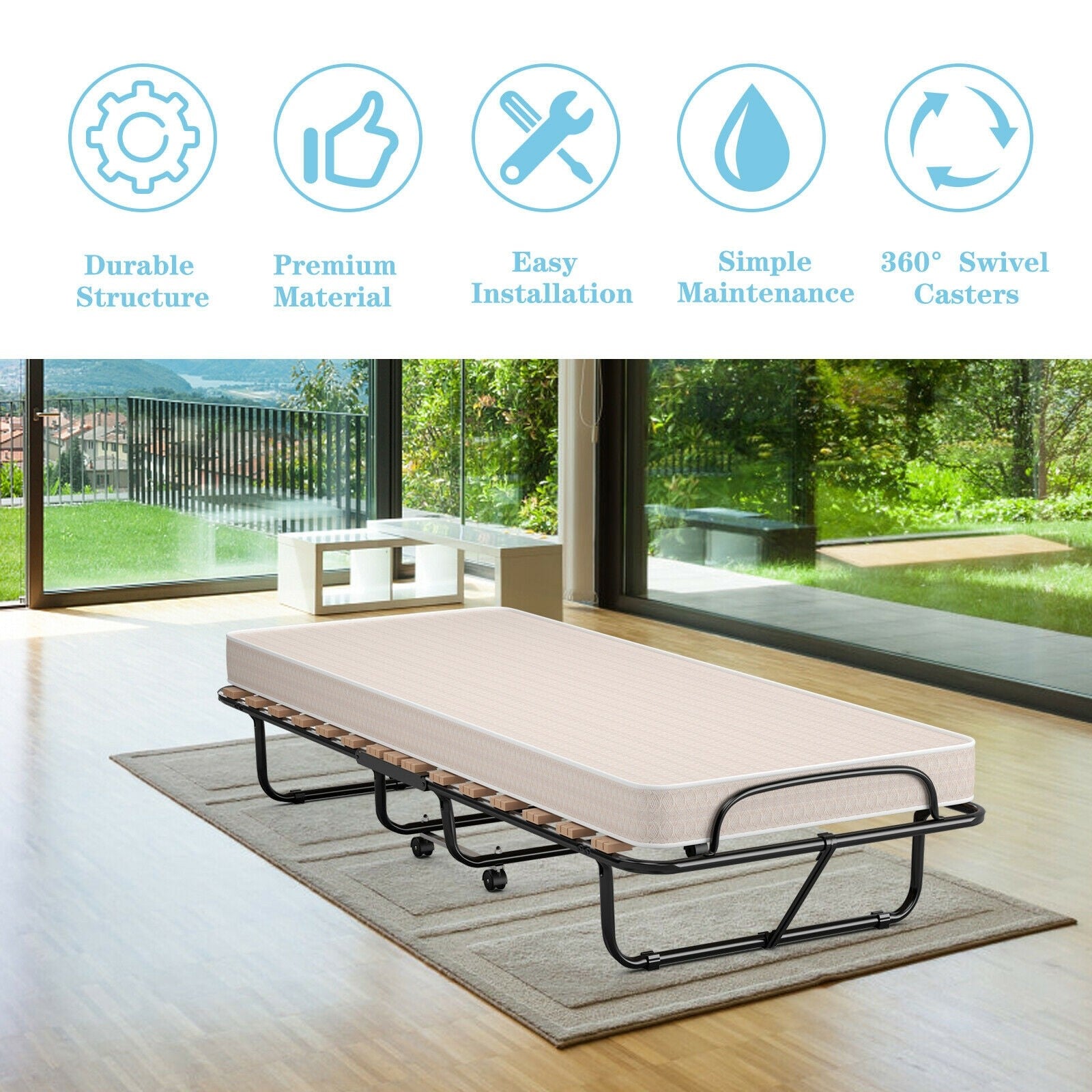 Folding Bed with Mattress Rollaway Guest Bed