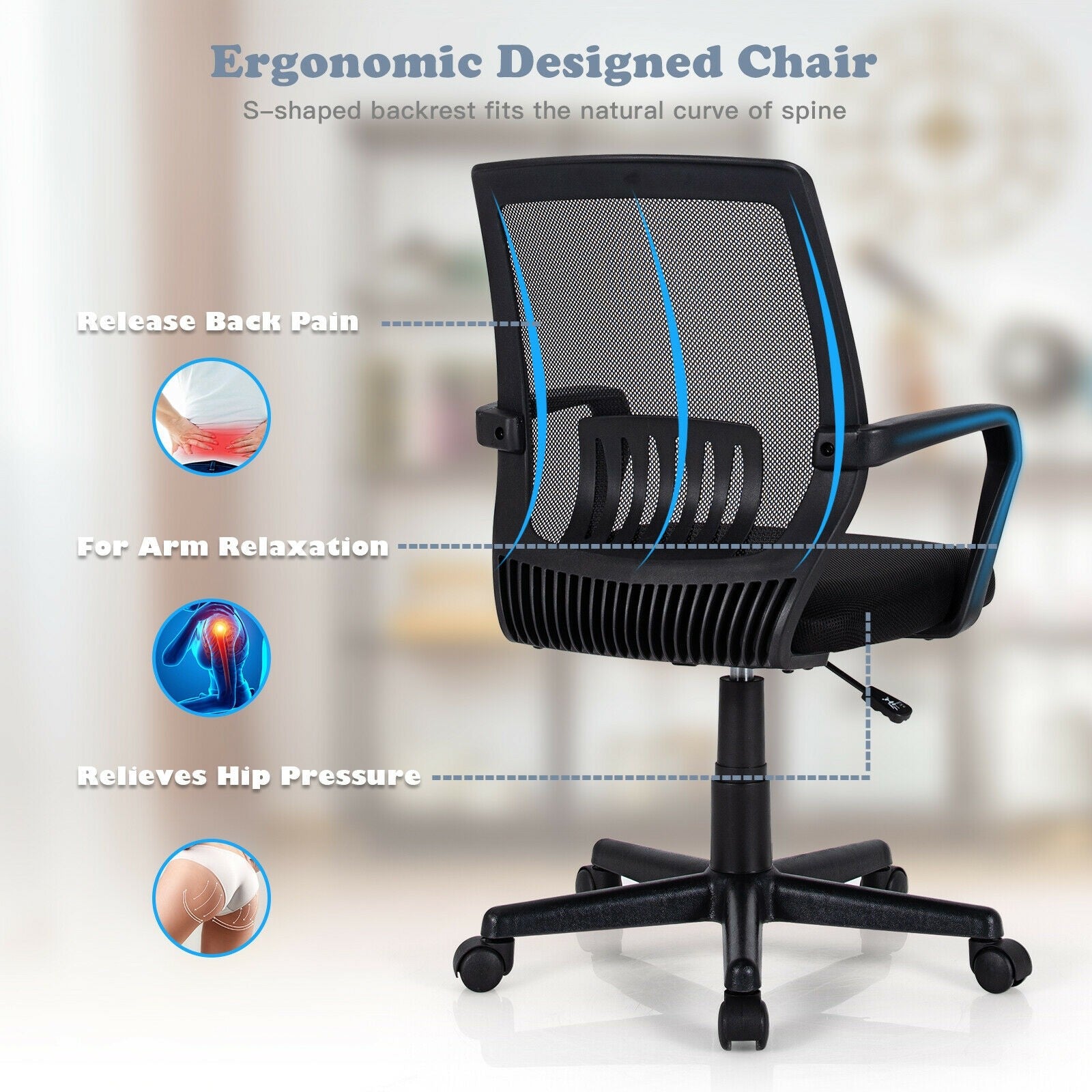 Mesh Office Chair, Mid Back Computer Desk Chair, Ergonomic Executive Chair