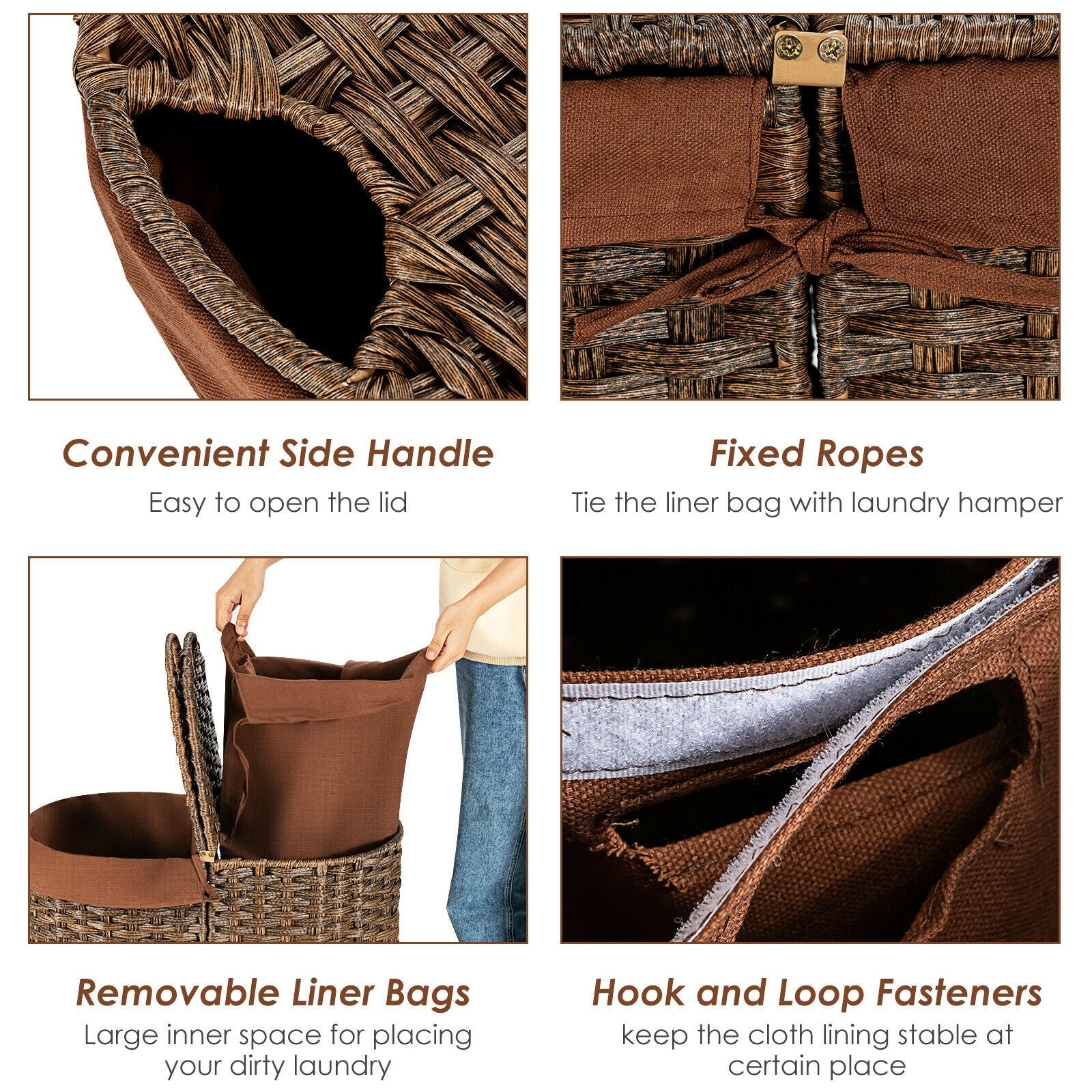 Hand-Woven Double Laundry Hamper with Lid