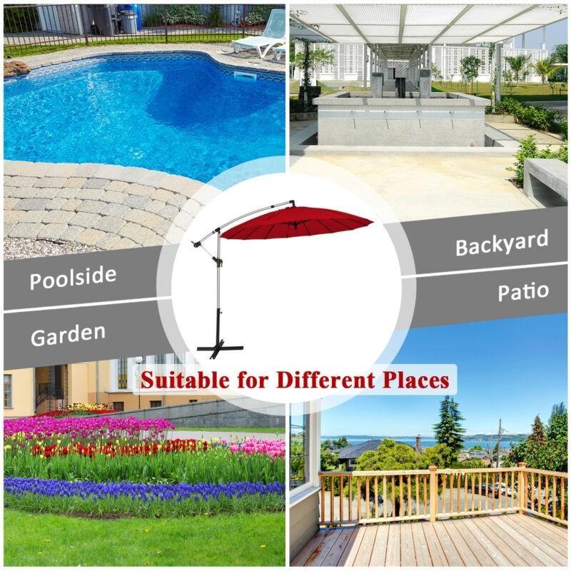 10FT Patio Offset Umbrella, Cantilever Outdoor Umbrella with Easy Tilt Adjustment - Giantexus