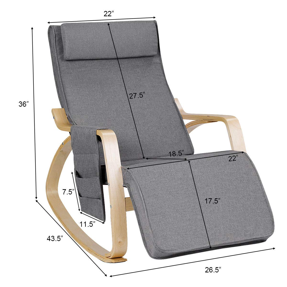 Giantex Lounge Chair Relax Chair with Cotton Fabric Cushion, Gray