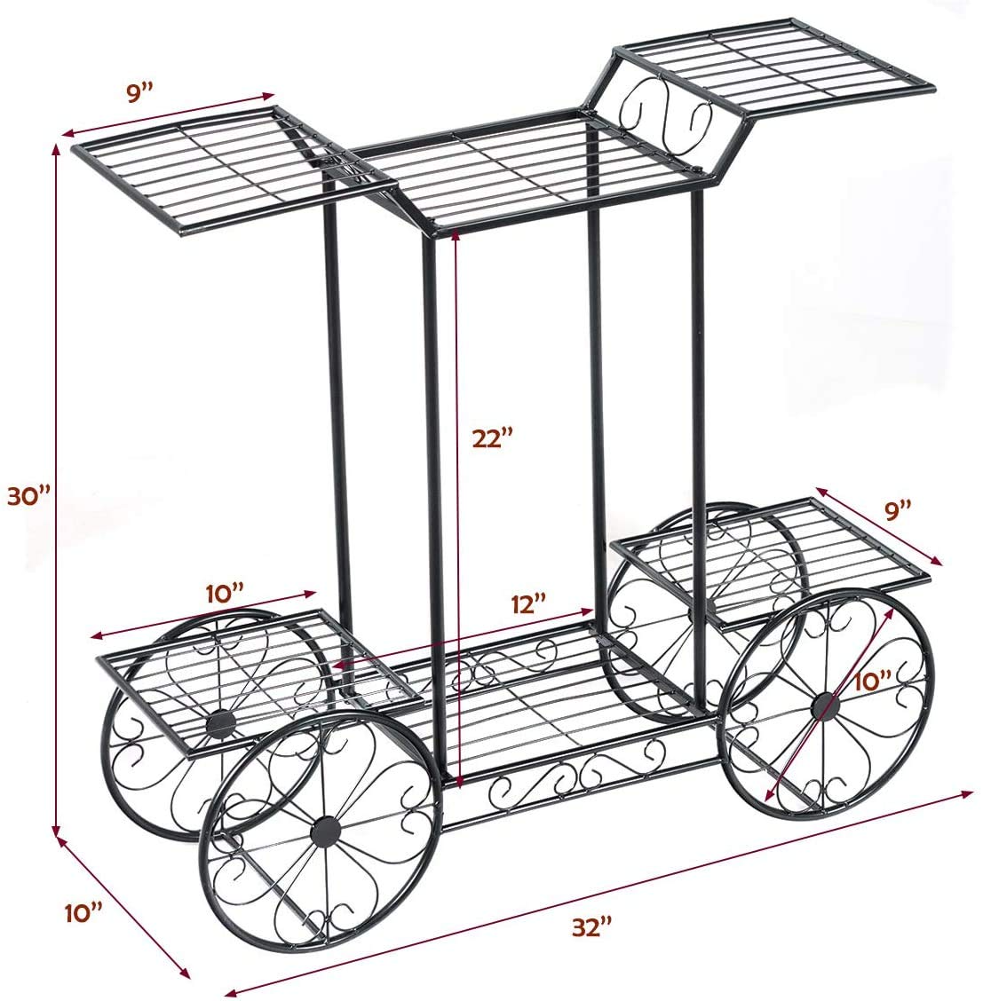 Giantex Garden Cart Metal Plant Stand with 4 Decorative Wheels