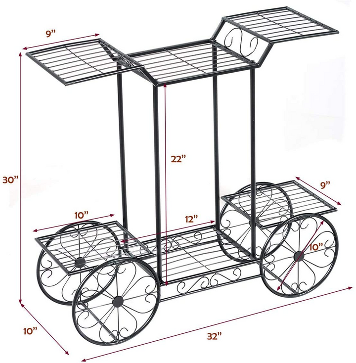 Giantex Garden Cart Metal Plant Stand with 4 Decorative Wheels