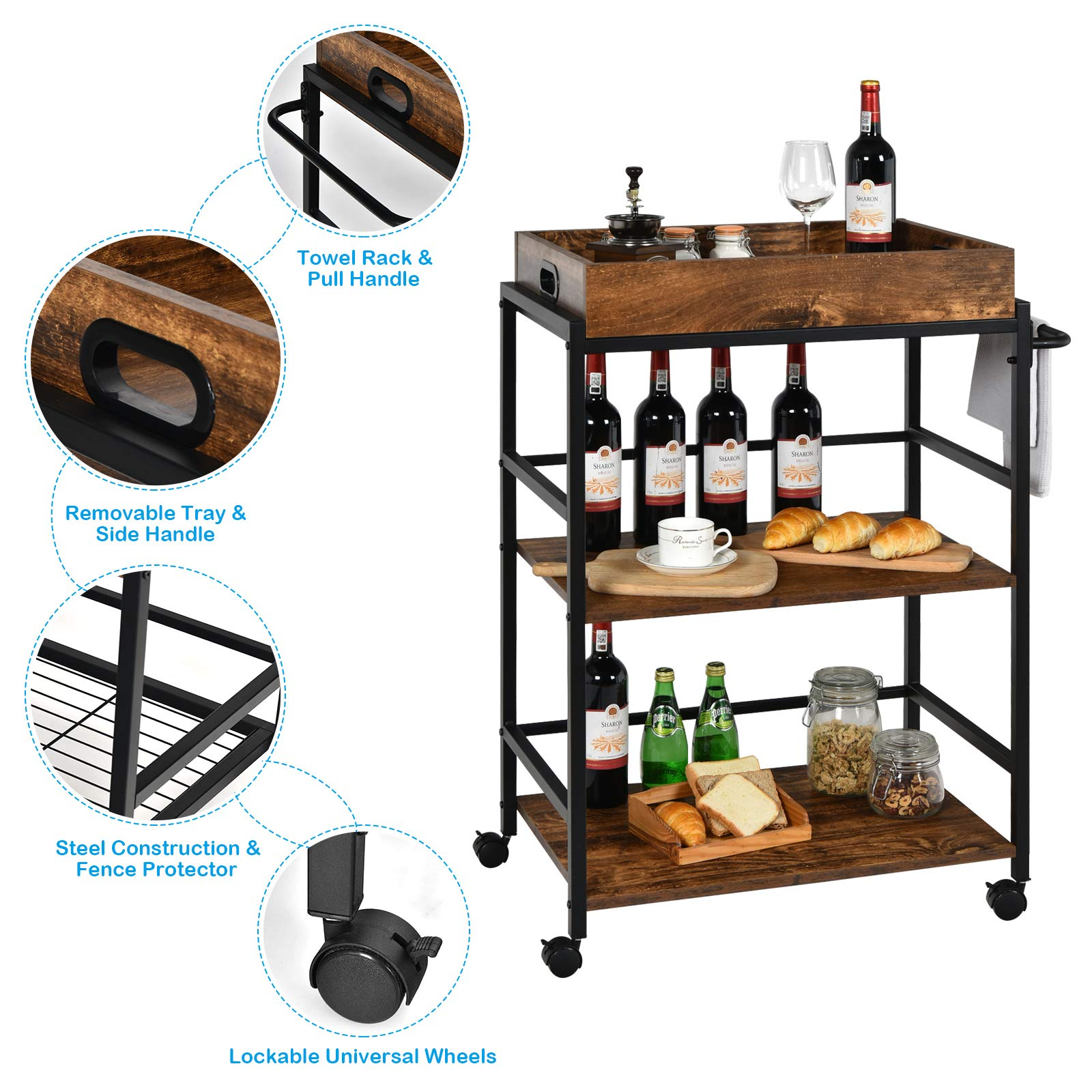 Giantex Kitchen Island Cart, Industrial Bar Cart on Wheels