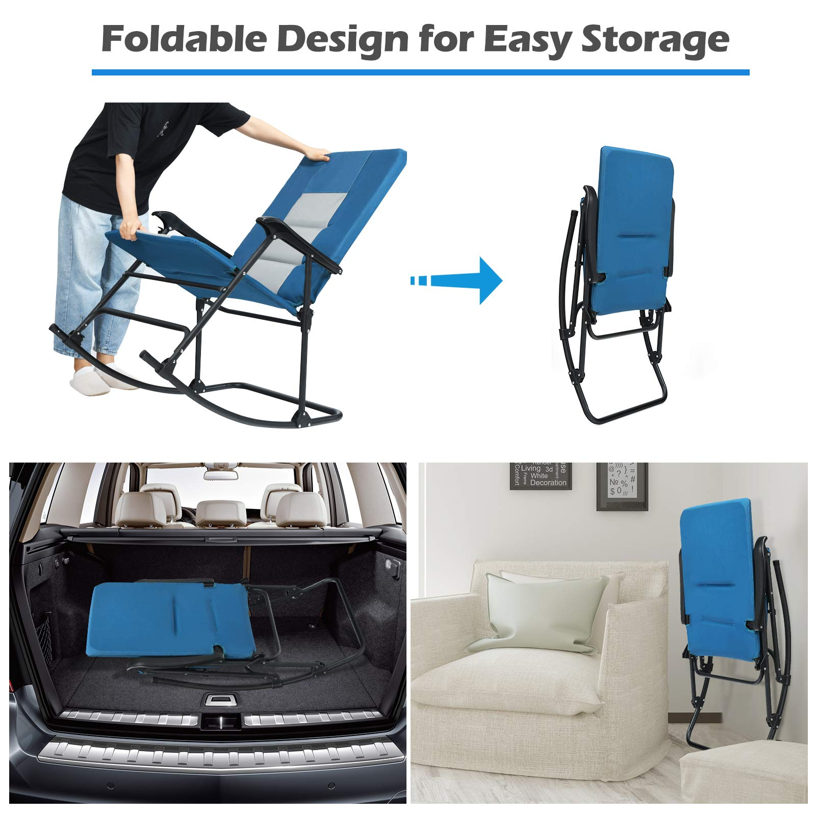 Giantex Camping Rocking Chair Fold-able Oversized with Padded Armrest and Seat
