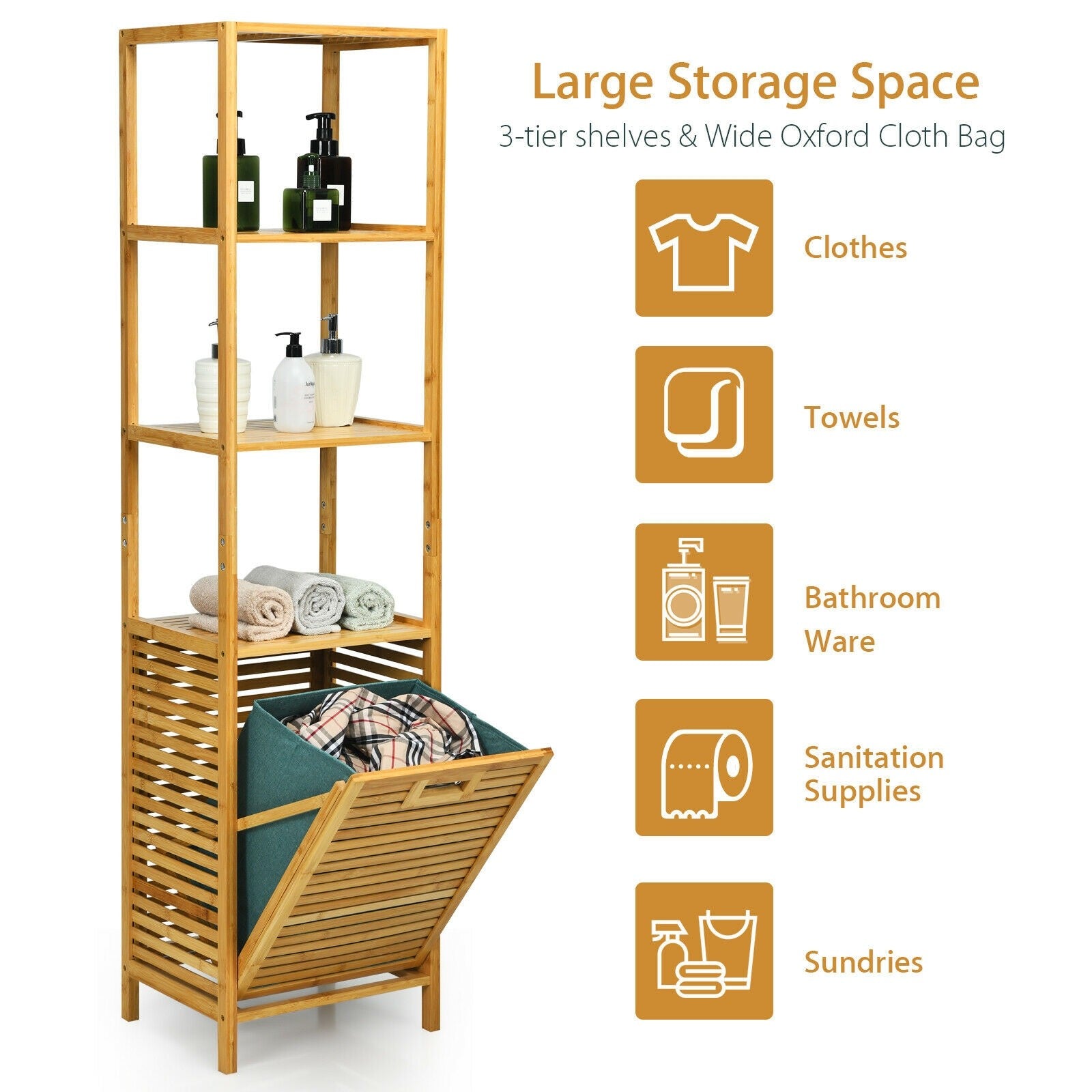 63" Tilt Out Laundry Hamper and 4-Tier Storage Shelves