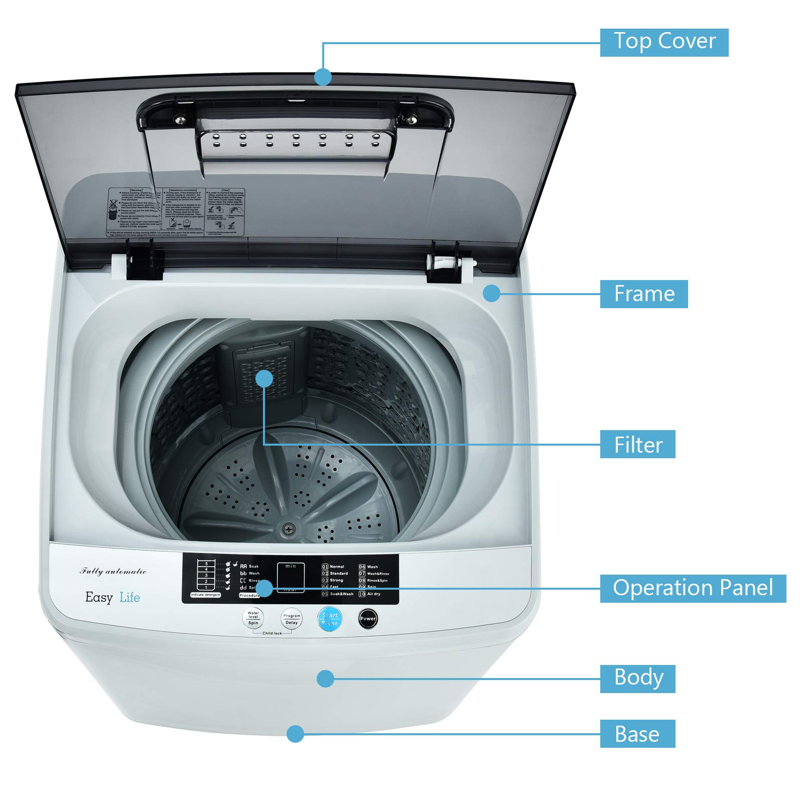 Full Automatic Top Load Washing Machine, 1.04 cu.ft, 10 Programs