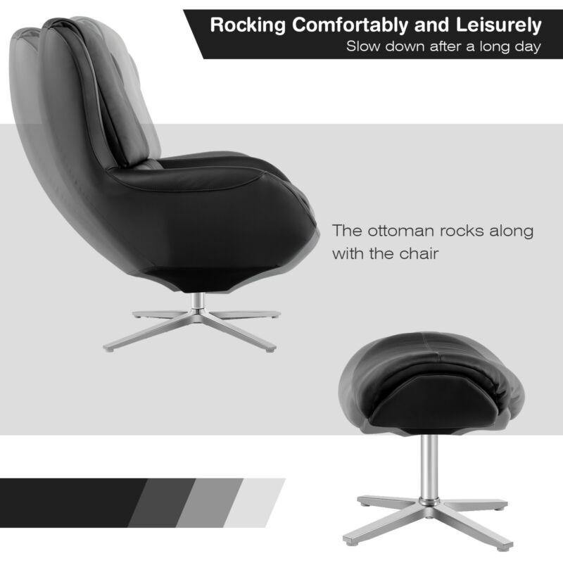 360 Swivel Leather Lounge Chair with Ottoman - Giantexus