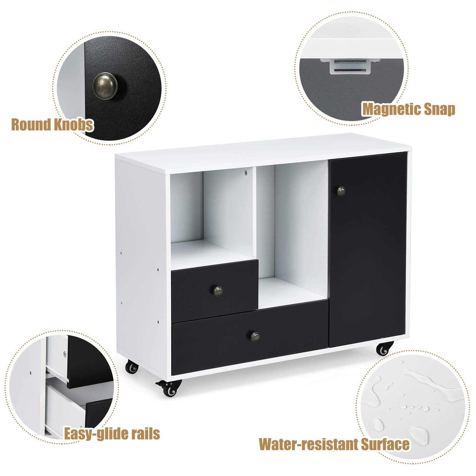 Giantex Lateral File Cabinet 2 Drawer Printer Stand, Rolling Storage Office Cabinet with Lockable Wheels