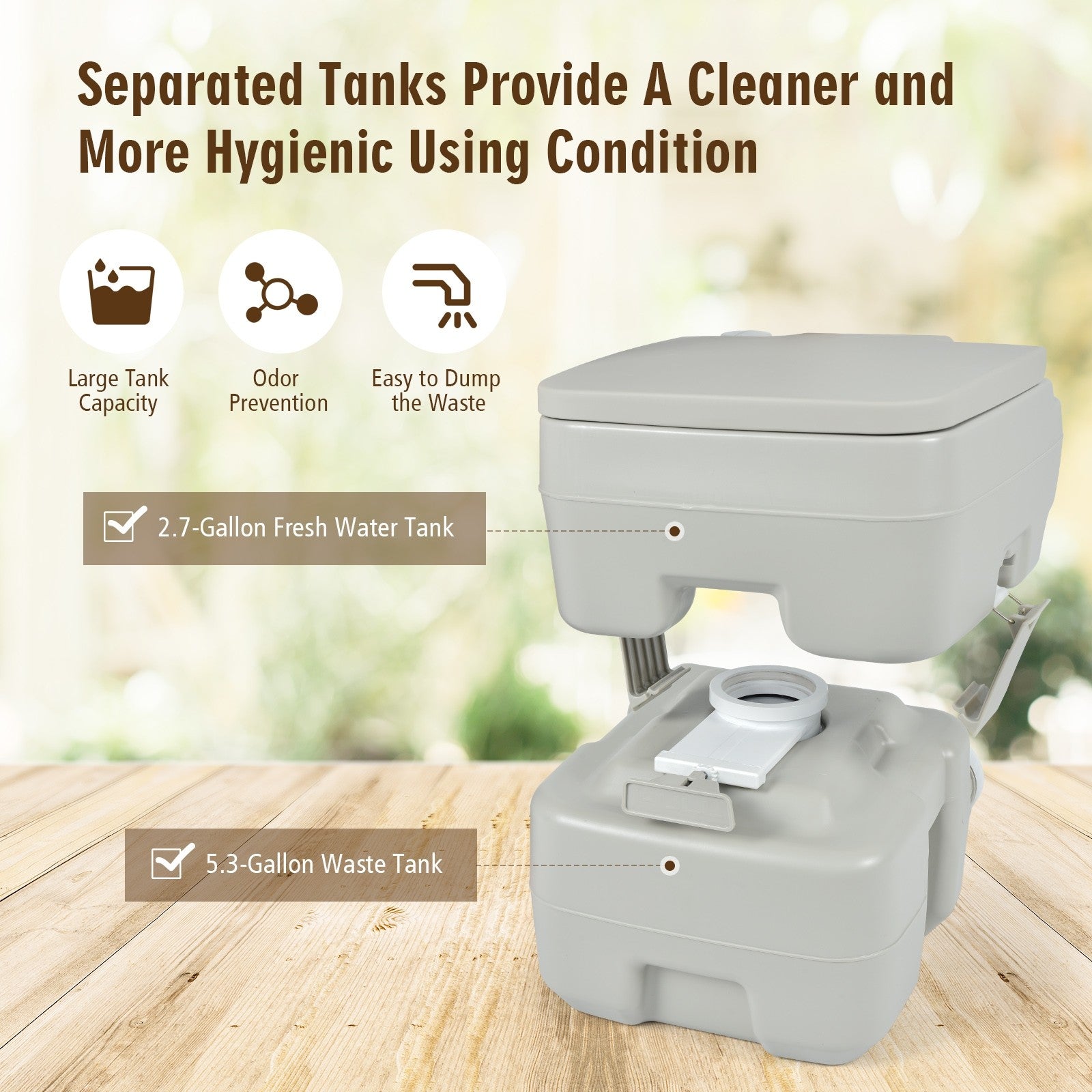 Portable Toilet 5.3 Gallon with Powerful Push Pump