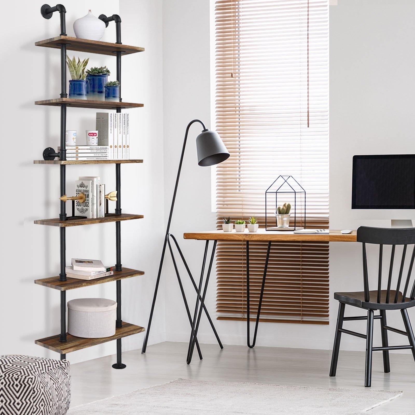 6 Tier Industrial Pipe Shelves with Wood - Giantexus