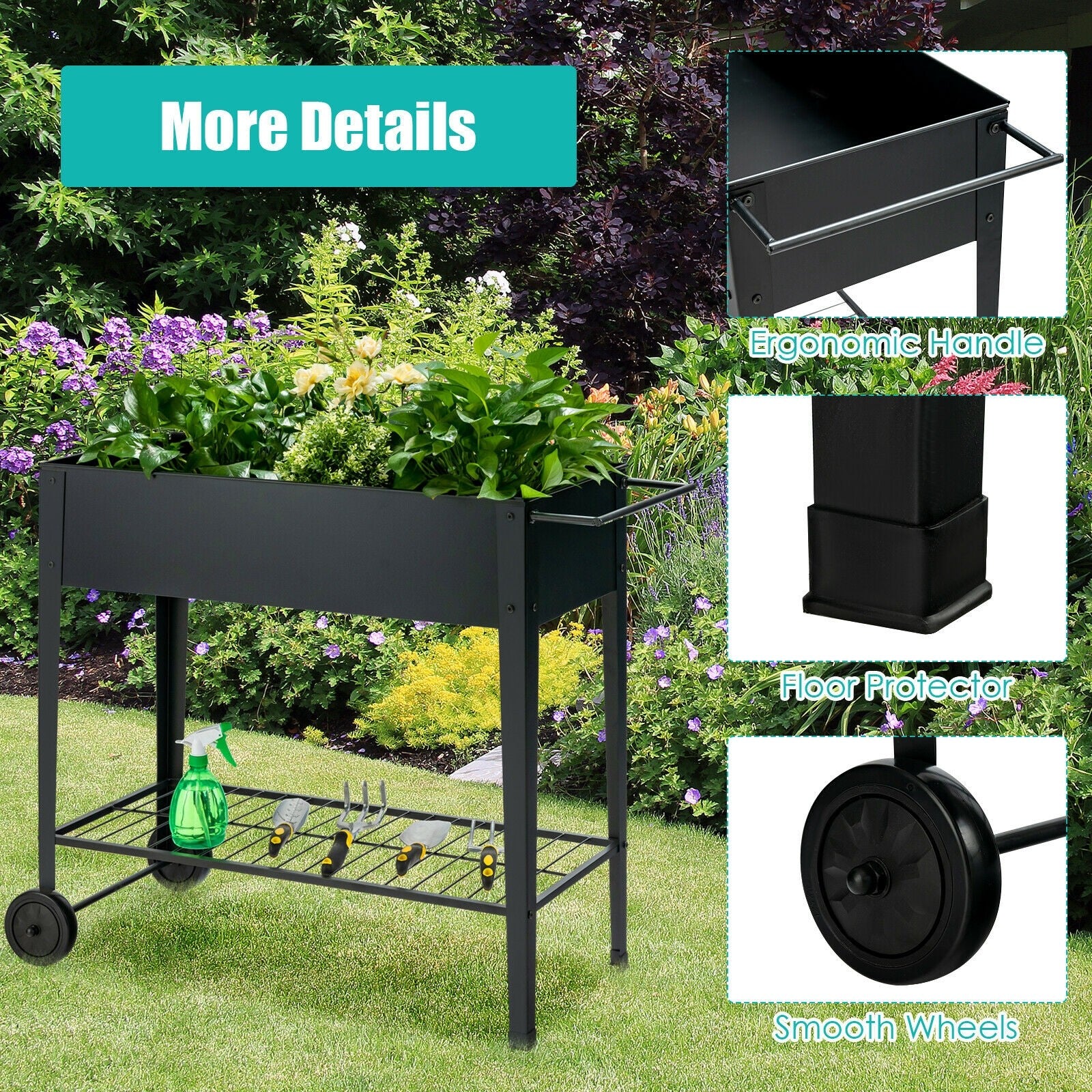 Outdoor Raised Garden Bed on Wheels with Legs