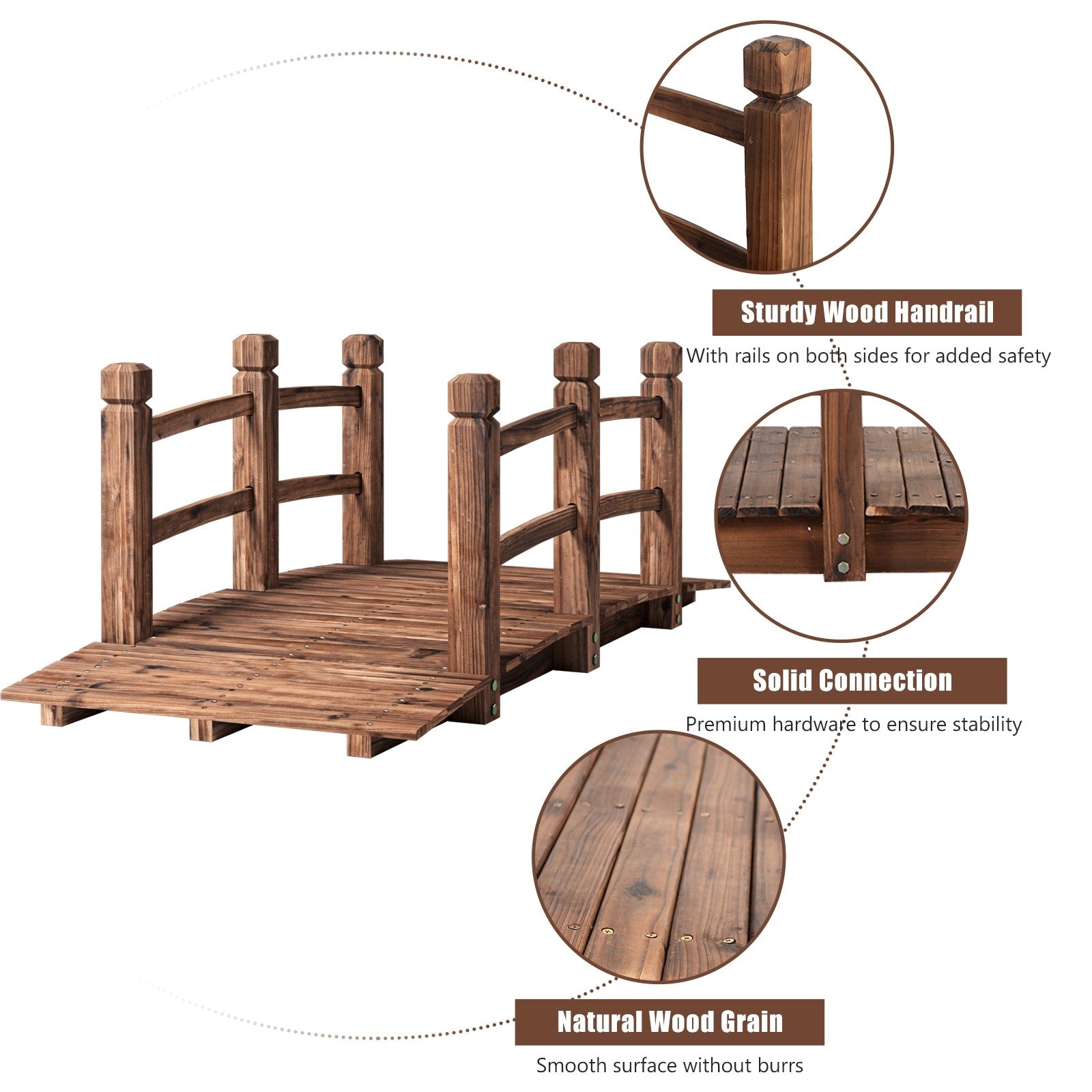 Giantex 5 Ft Wooden Garden Bridge, Stained Wood/Natural Wood  Garden Bridge