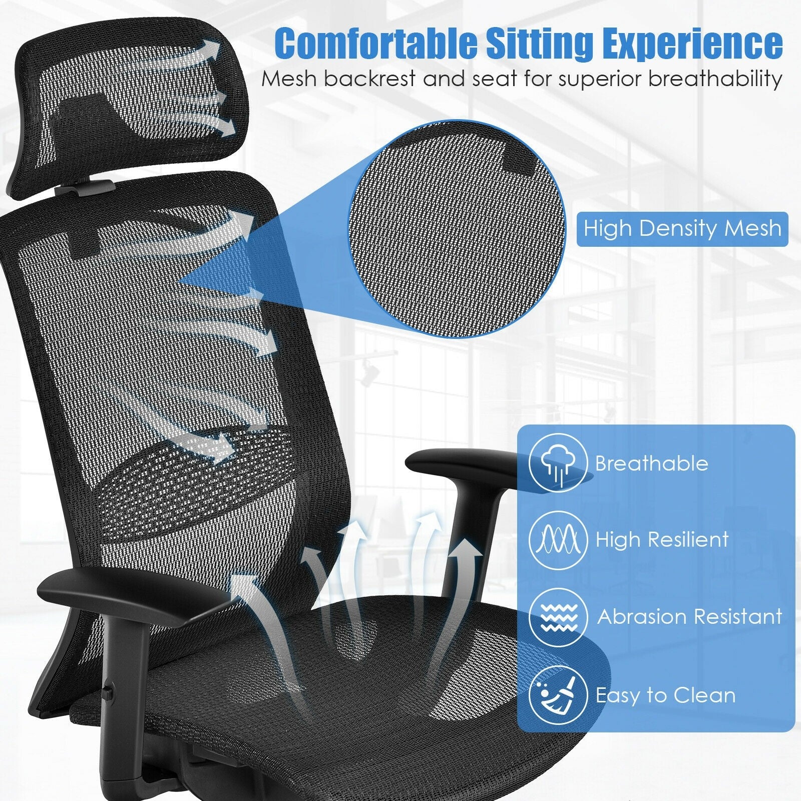 Mesh Office Chair, Ergonomic Office Chair with Headrest