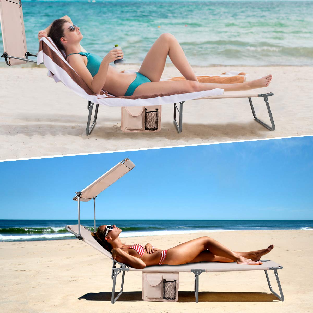 Giantex Lounge Chaise Chair Position and Shade Adjustable W/Canopy and Storage Pocket